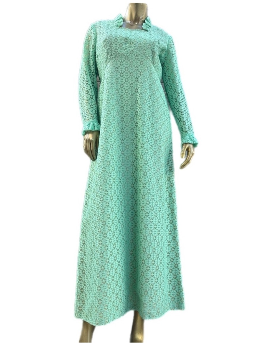 Vintage mint green lace special occasion long sleeve maxi dress lot size 16.5